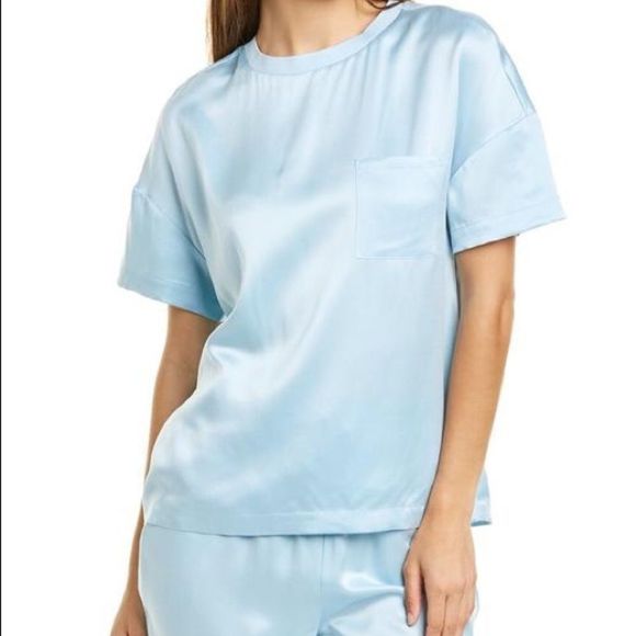 Badgley Mischka Tops - Badgley Mischka Silk Sky Blue Tee Shirt S